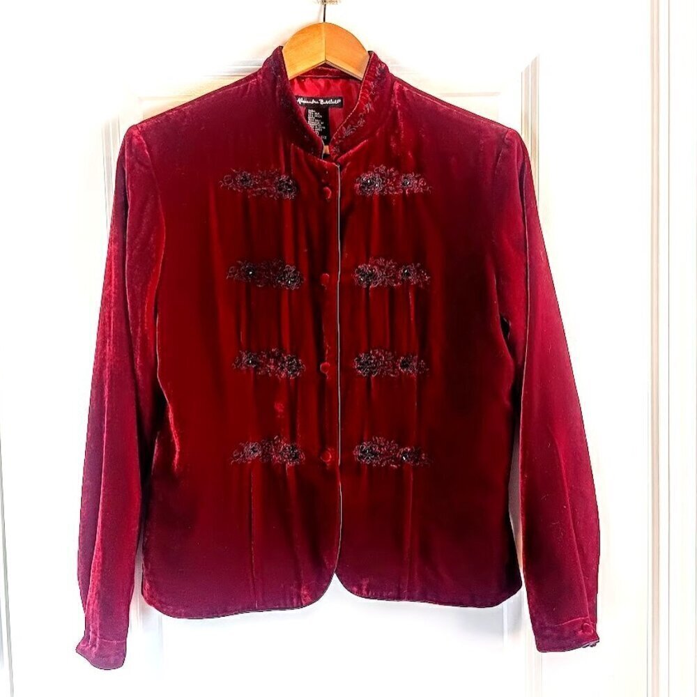 Alexandra Bartlett Burgundy Red Velvet Embellished Jacket